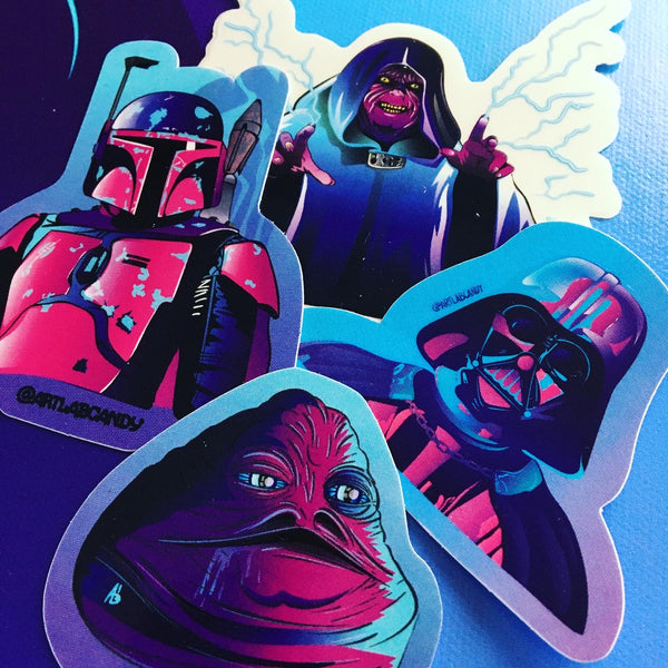Space Wars Space Samurai Neon Pop Art Screen Printed Stickers