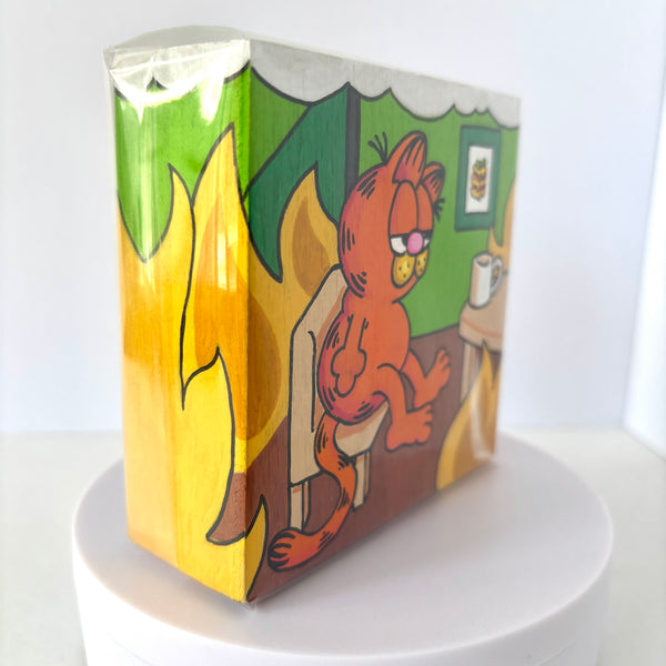 Garfield "This Is Fine" Original Wood Block Panel Acrylic Painting Desk Art
