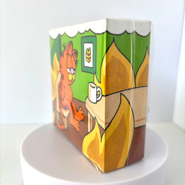 Garfield "This Is Fine" Original Wood Block Panel Acrylic Painting Desk Art