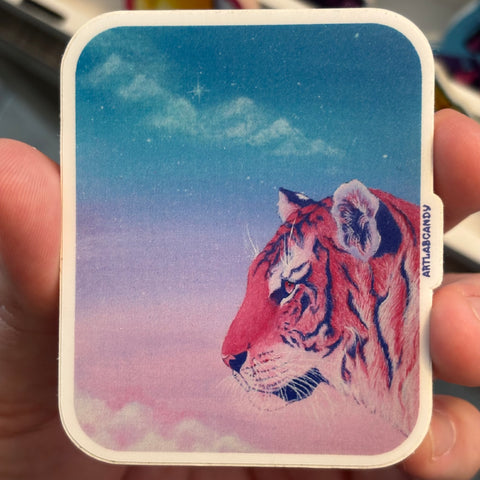 Pink Tiger In The Sky Painting Stickers