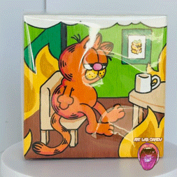 Garfield "This Is Fine" Original Wood Block Panel Acrylic Painting Desk Art