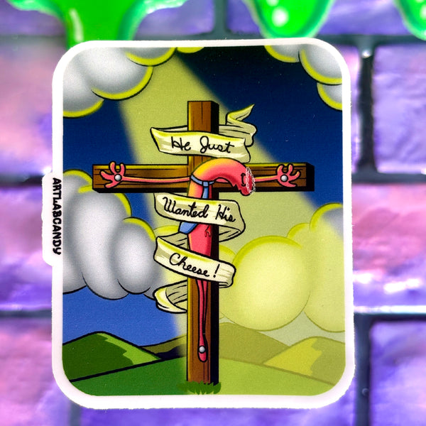 Alan Smiling Friends Crucifix Parody Stickers