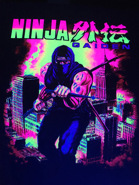 Ninja Gaiden Nintendo Box Art Hand Screen Printed T-Shirt (Original or Blacklight Responsive)