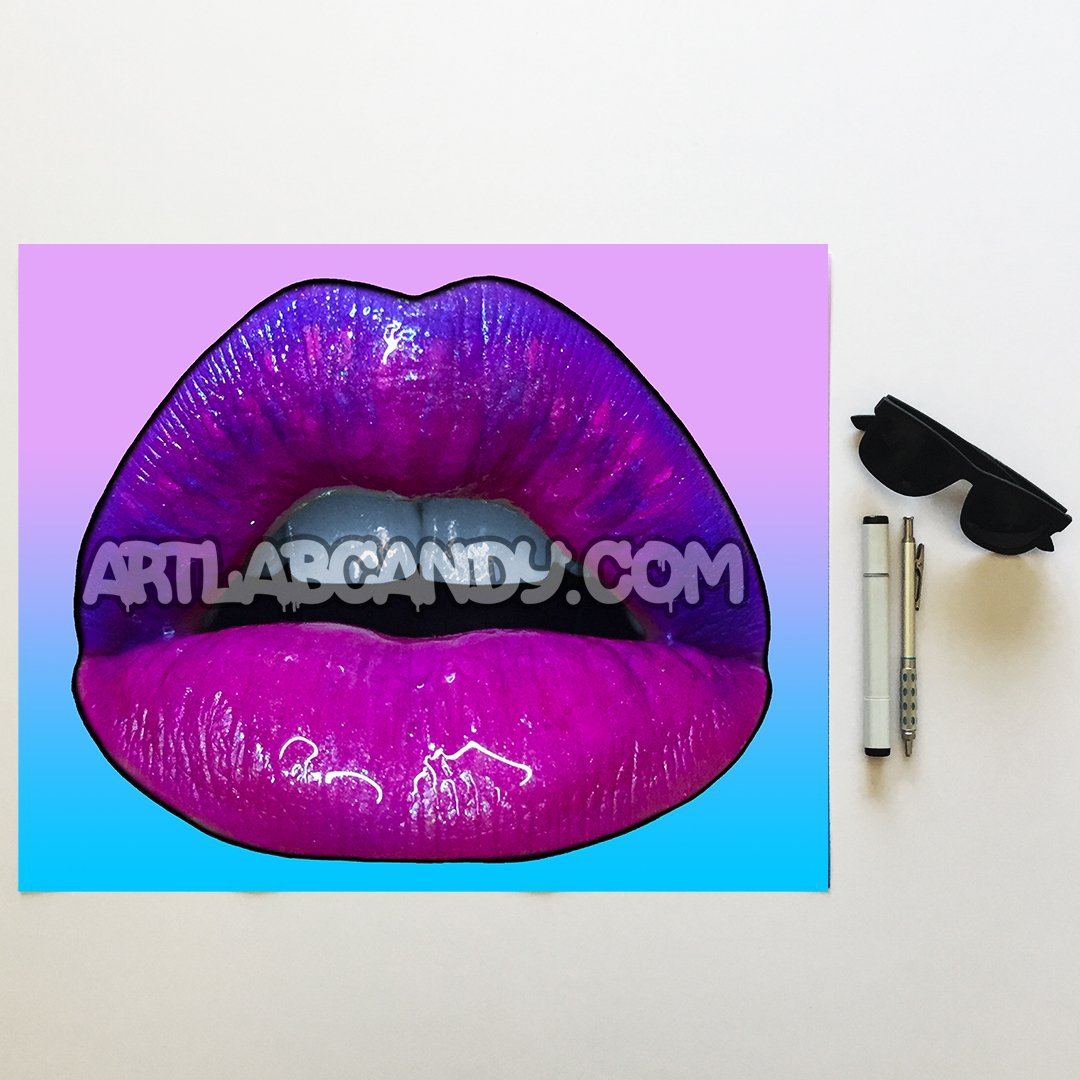 Pop Art Pink Purple Kiss Me Prints