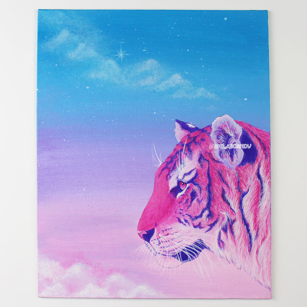 Pink Tiger In The Sky Painting Print Wall Art and Stickers